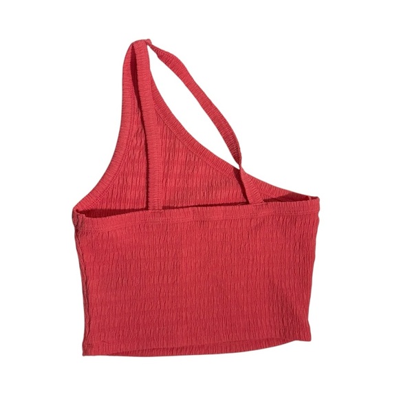 American Eagle One Shoulder Cropped Tank Top Salmon Ruffled Size Small - Picture 2 of 8